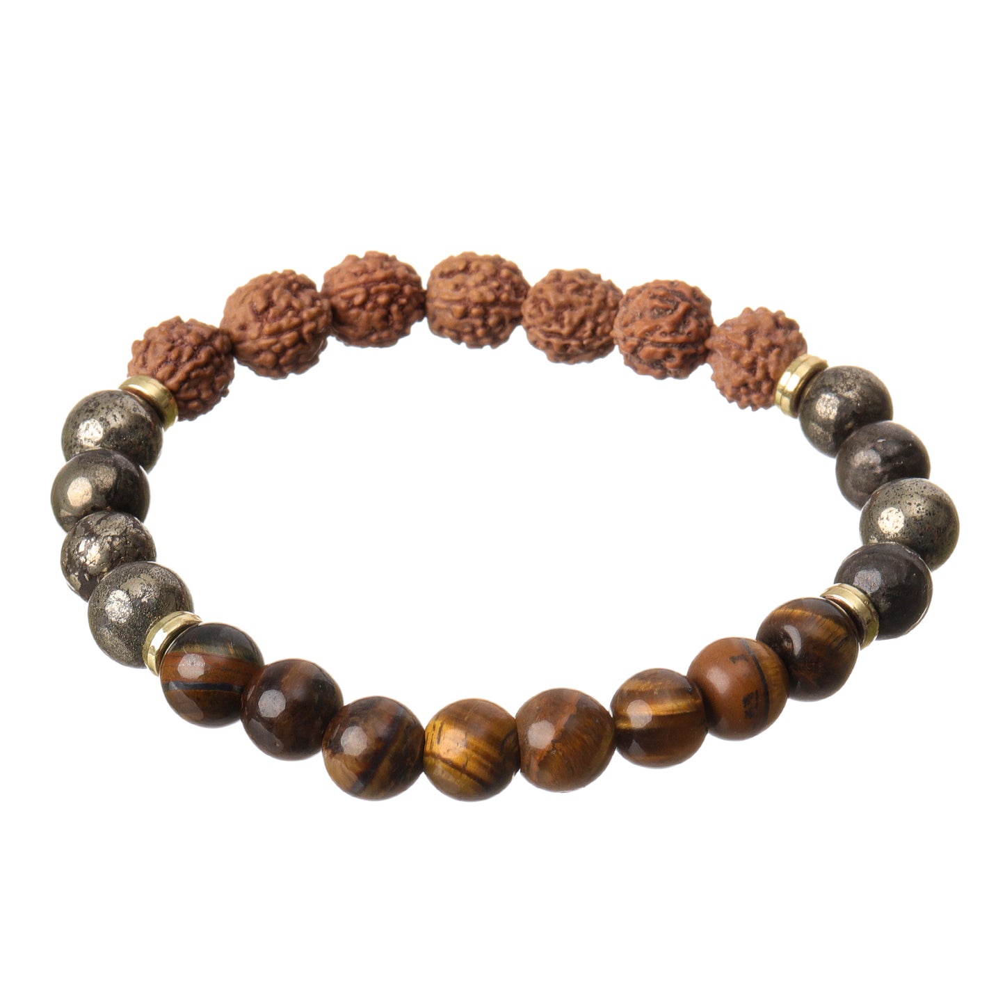 5 Mukhi Rudraksha, Pyrite & Tiger Eye Natural Stone Bracelet