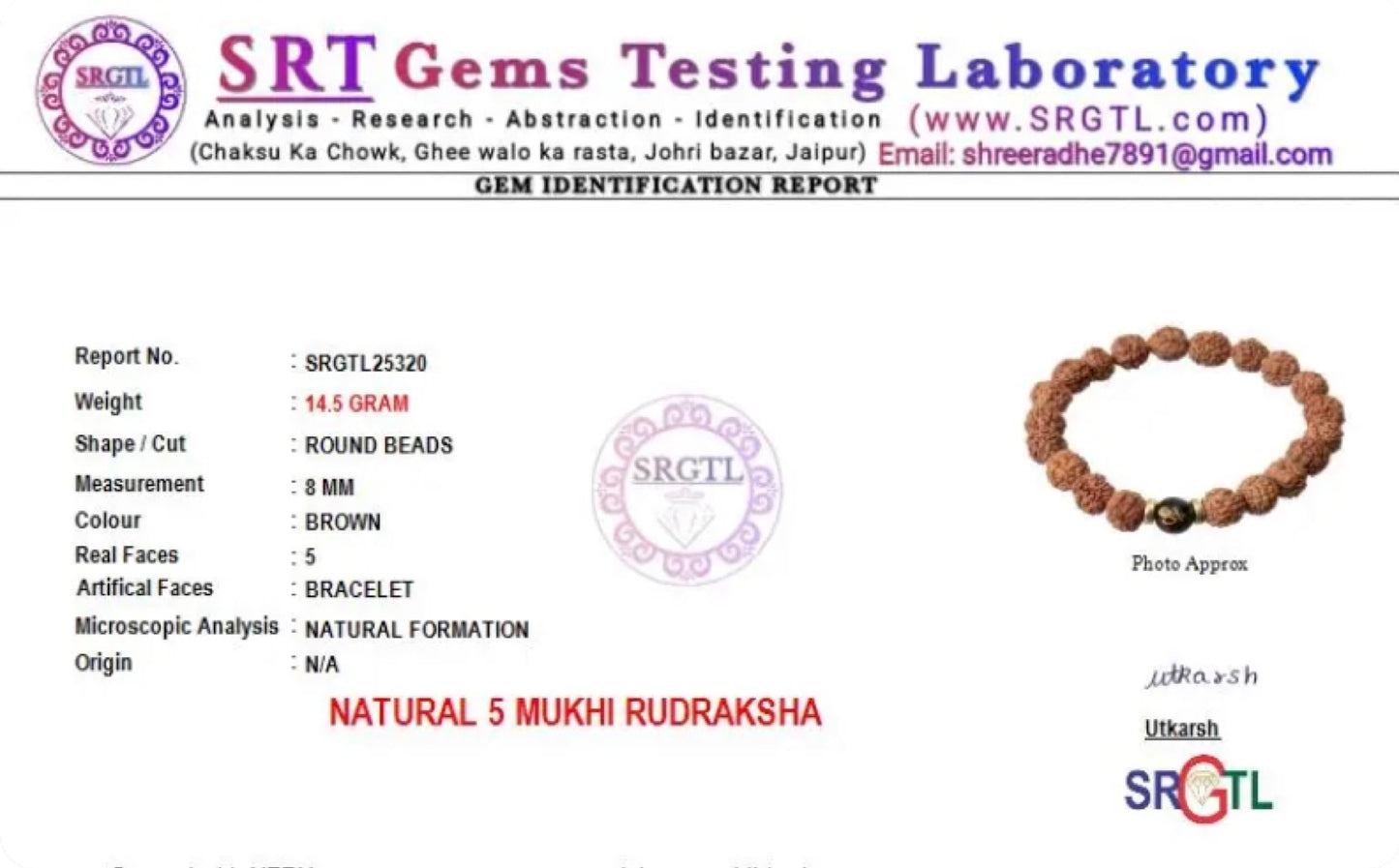 5 Mukhi Certified Spiritual Rudraksh Bracelet