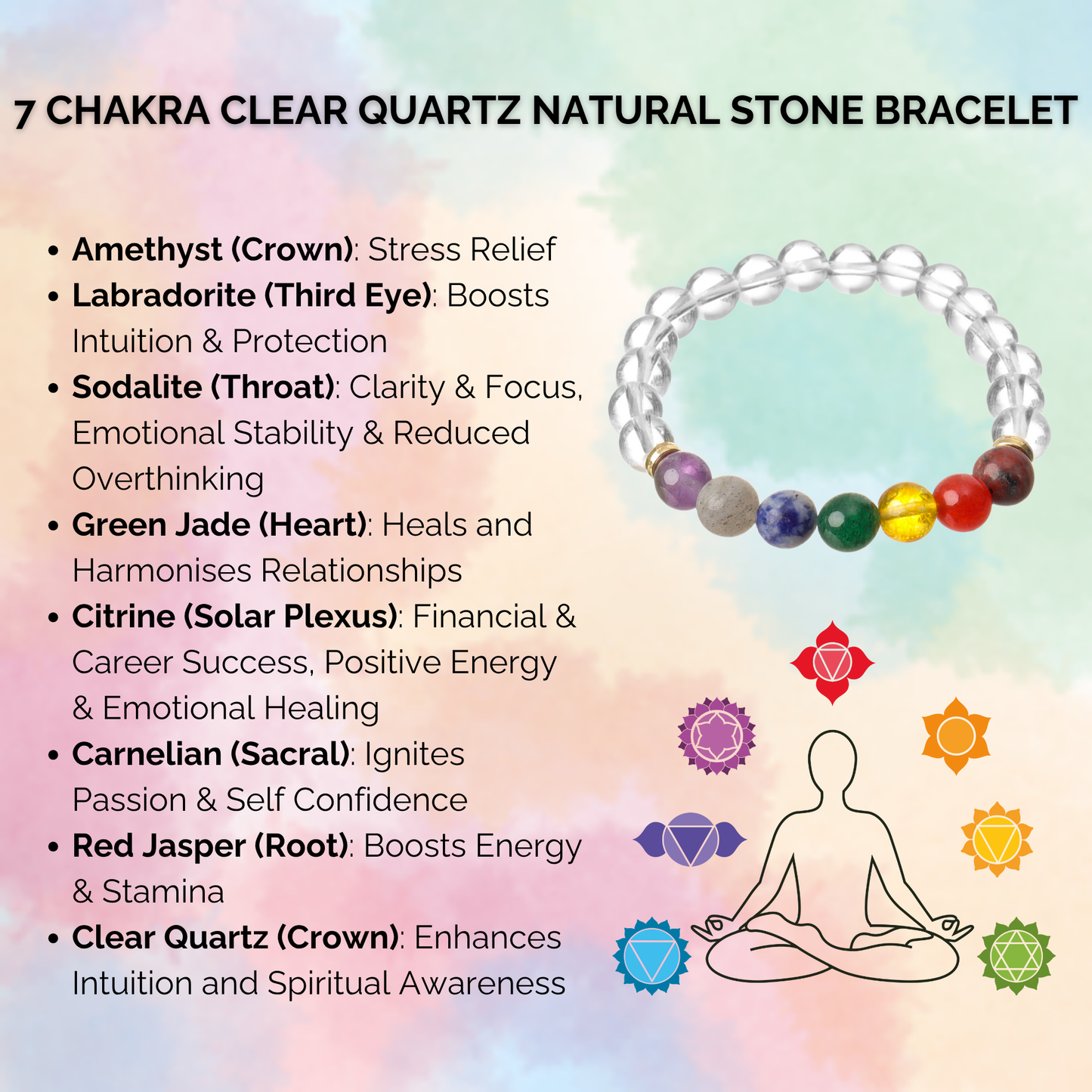 7 Chakra Clear Quartz Natural Stone Bracelet