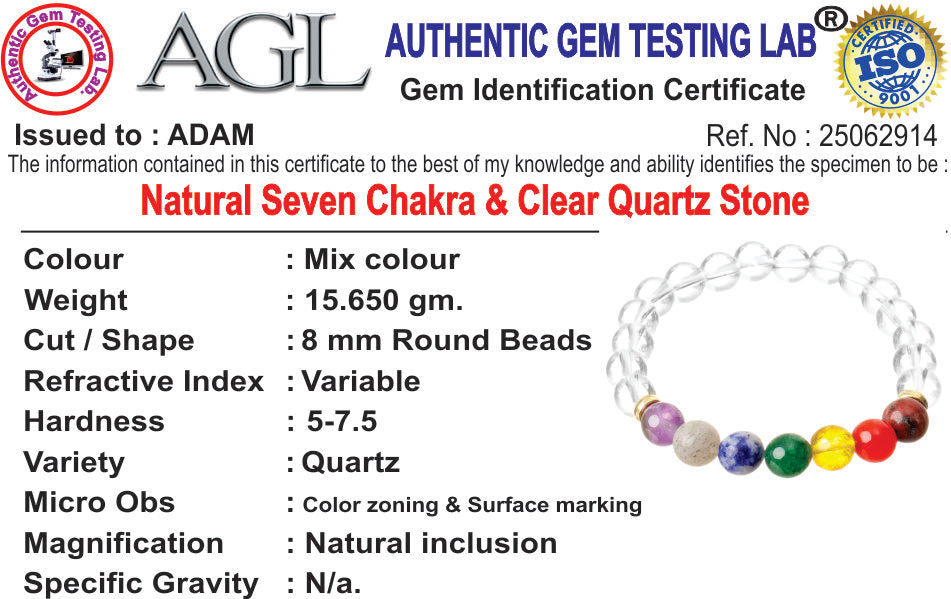 7 Chakra Clear Quartz Natural Stone Bracelet