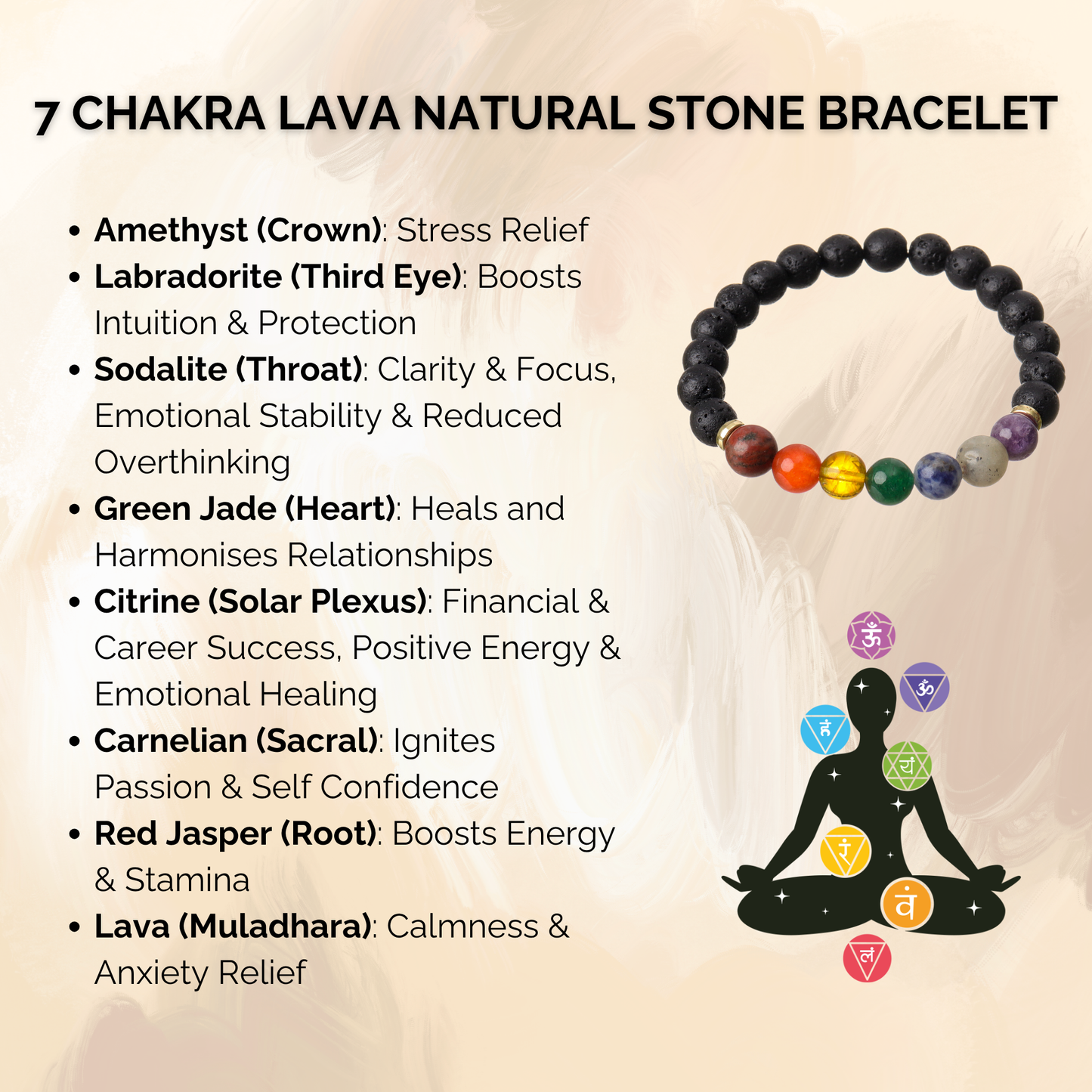 7 Chakra Lava Natural Stone Bracelet