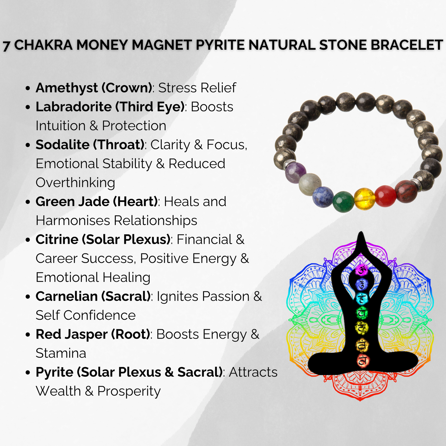 7 Chakra Money Magnet Pyrite Natural Stone Bracelet