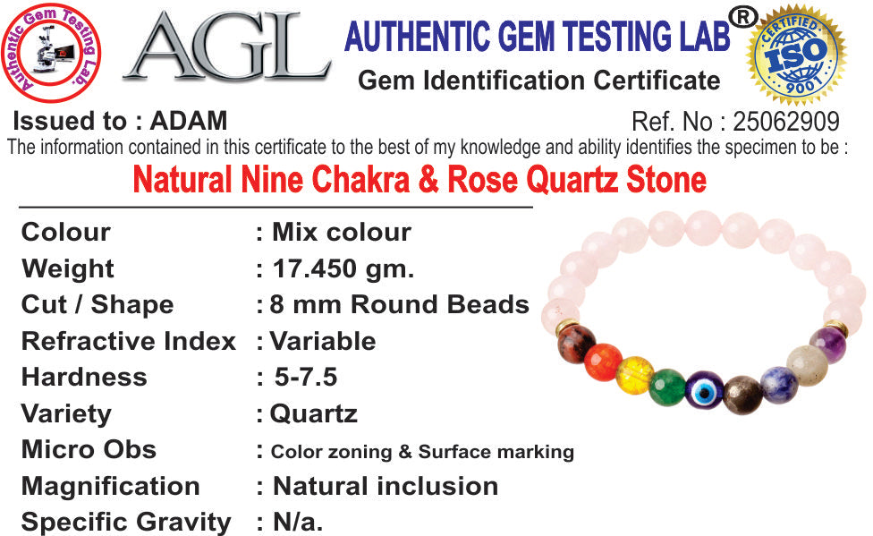 9 Chakra Rose Quartz Natural Stone Bracelet
