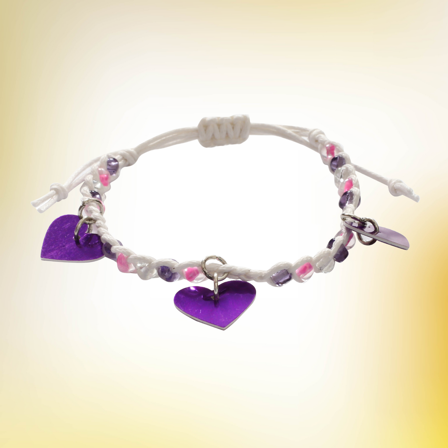 Adjustable Beaded Bracelet with Heart Charms