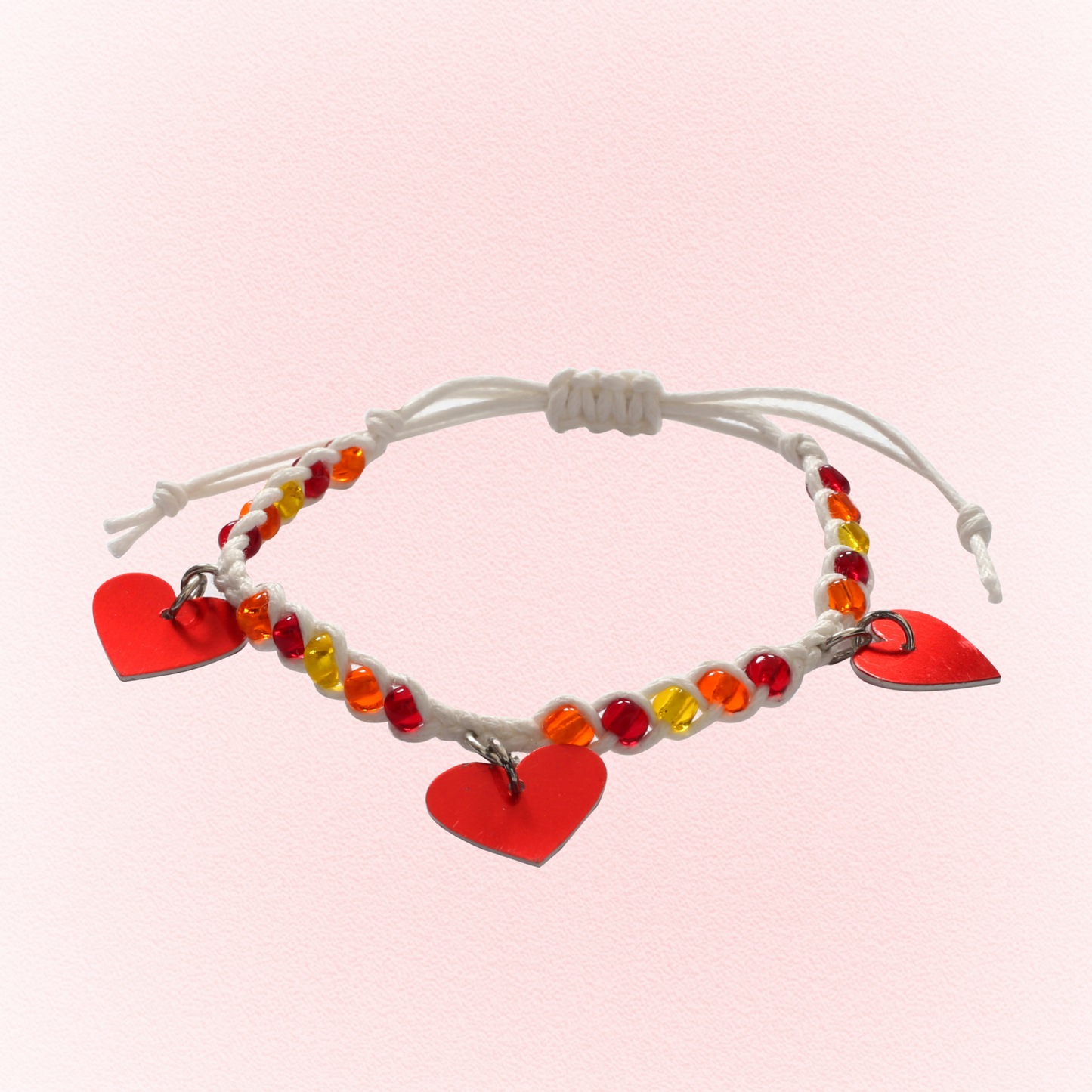 Adjustable Beaded Bracelet with Heart Charms