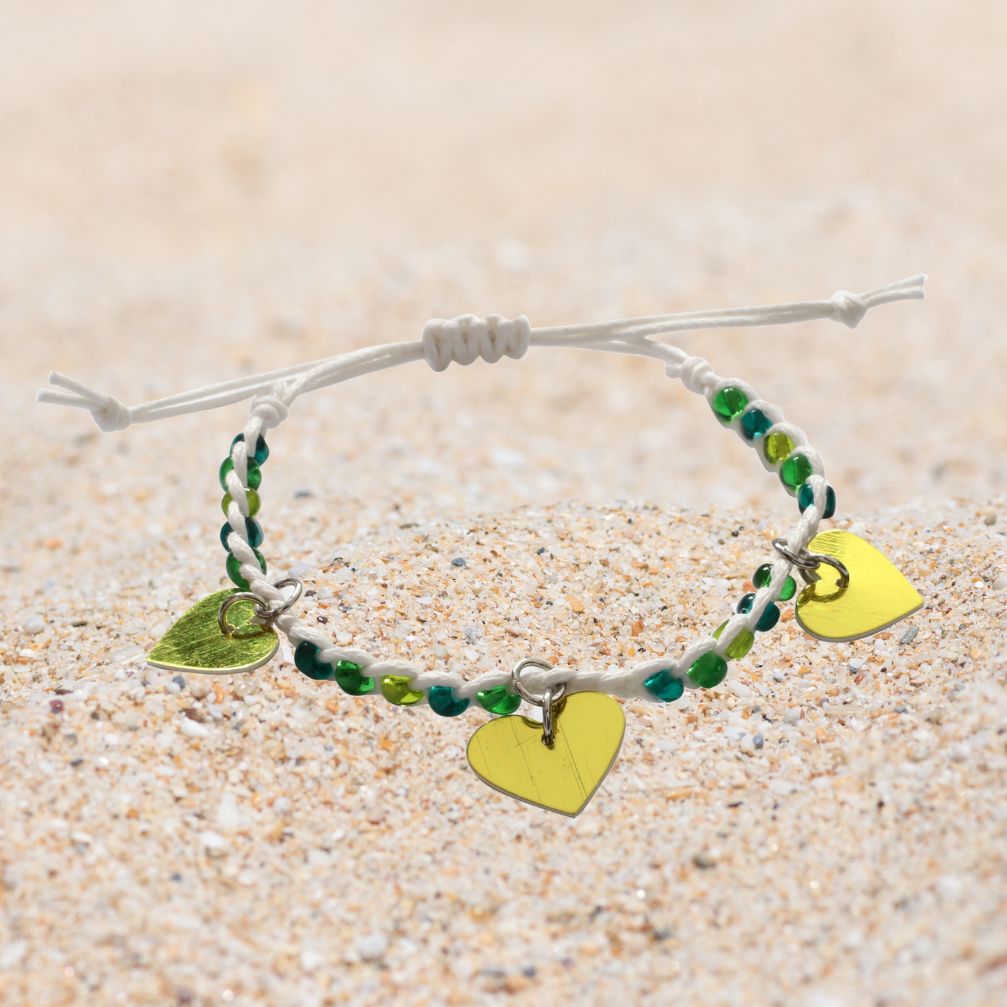 Adjustable Beaded Bracelet with Heart Charms