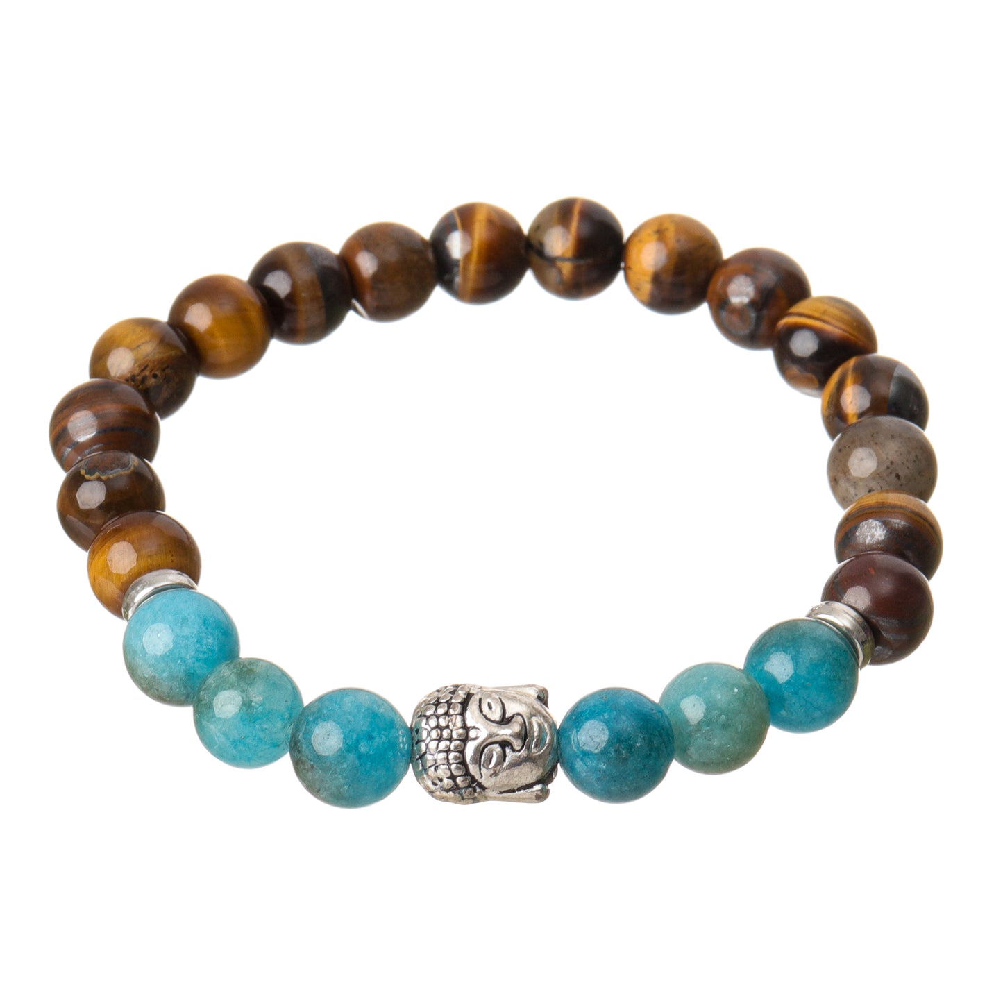 Blue Apatite & Tiger Eye Natural Stone Buddha Bracelet