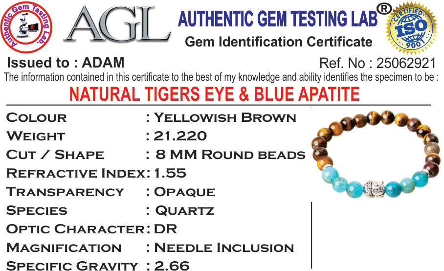 Blue Apatite & Tiger Eye Natural Stone Buddha Bracelet