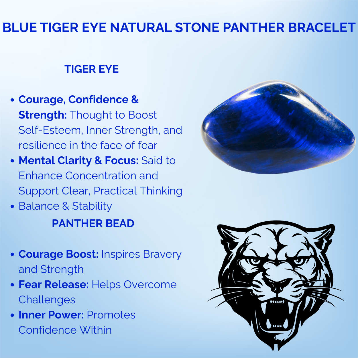 Blue Tiger Eye Natural Stone Panther Bracelet