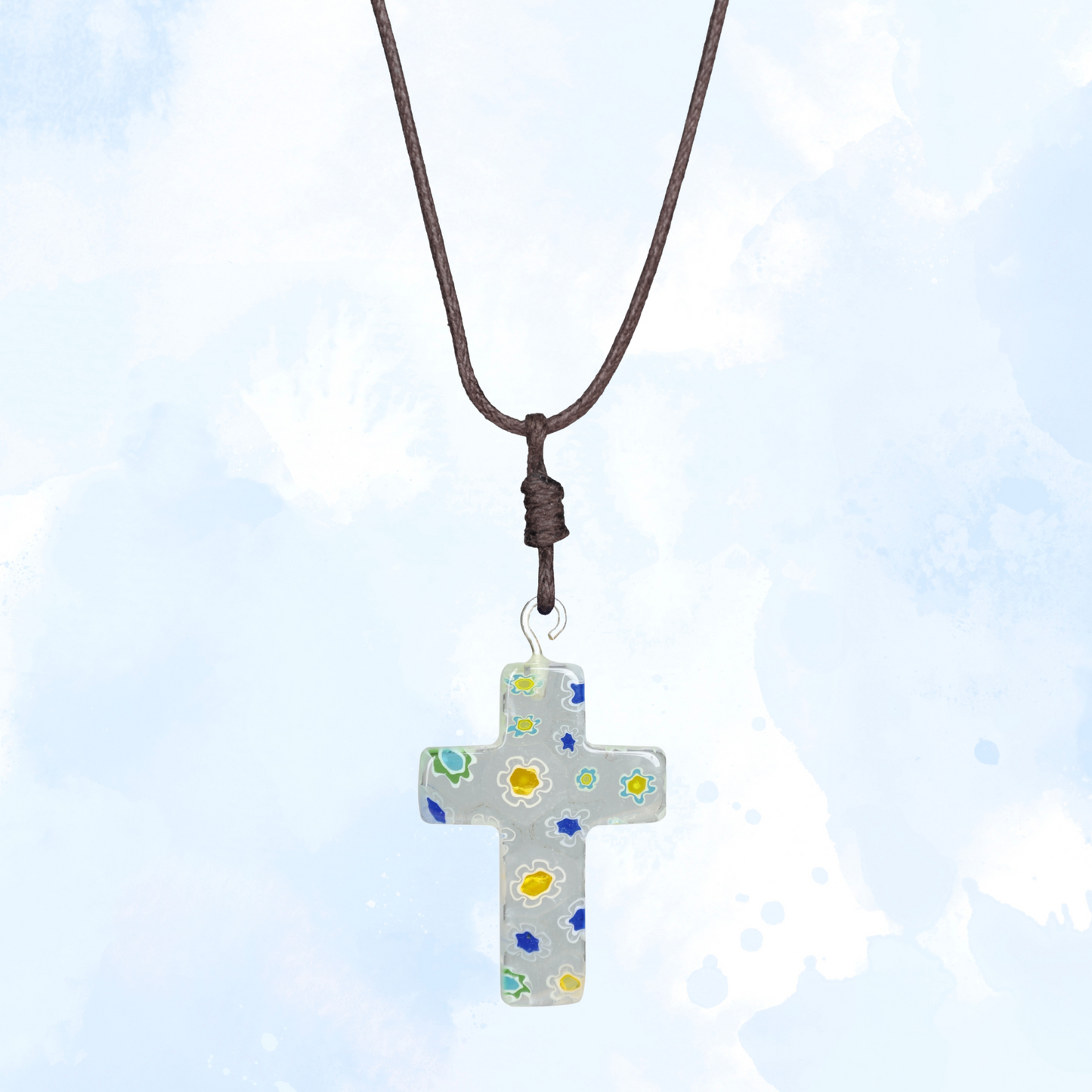 Choker Necklace with Floral Cross Pendant