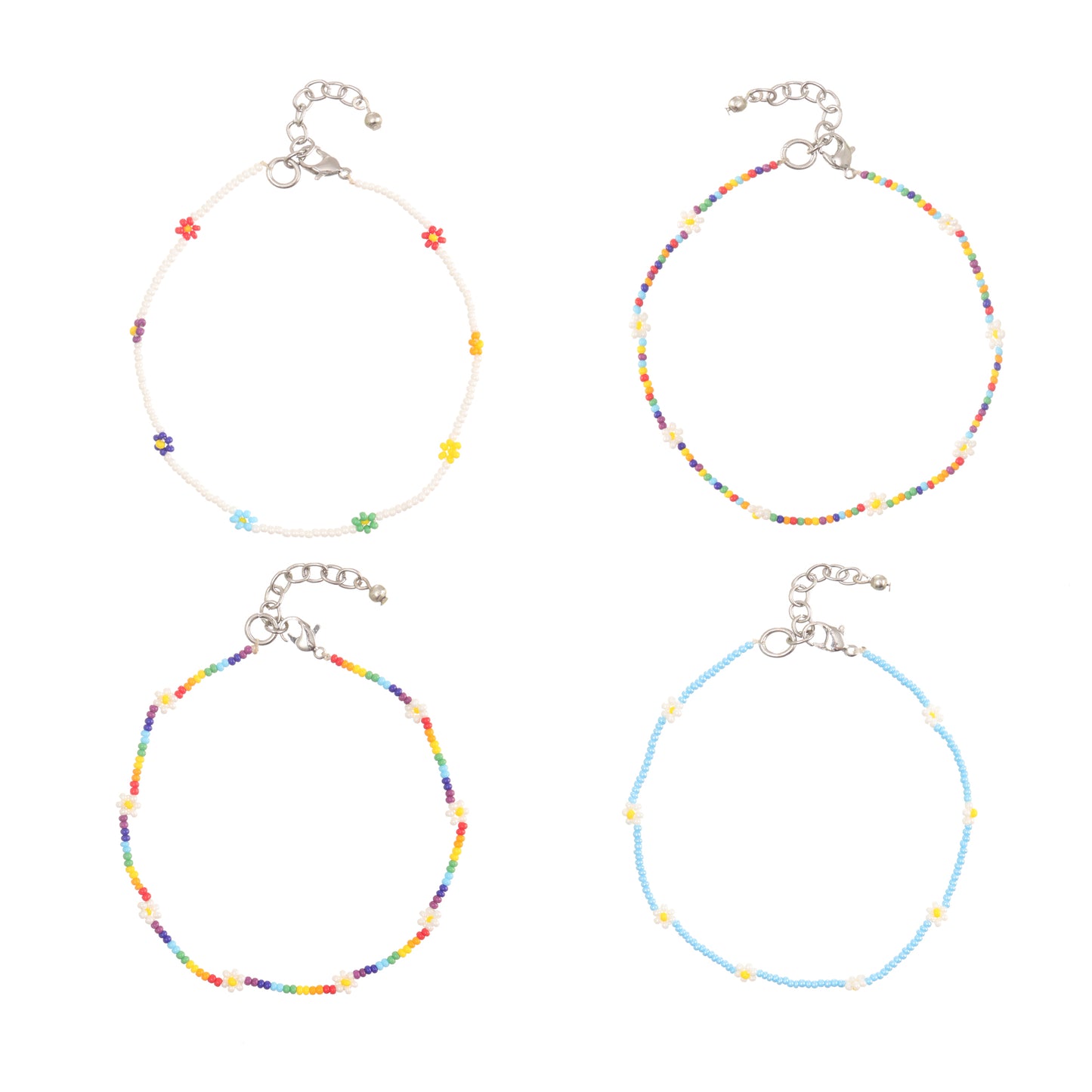 Daisy Beaded Anklet Set of 4