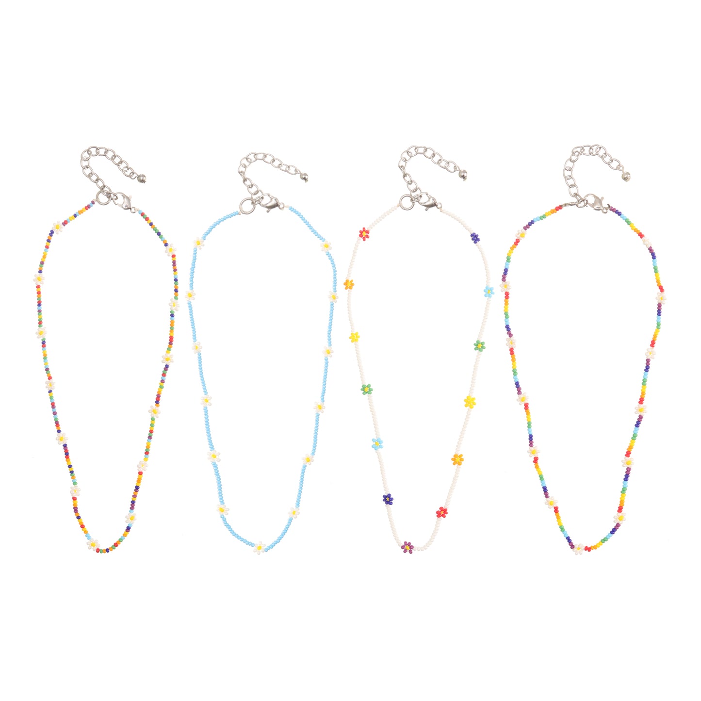 Daisy Beaded Choker Necklace Set of 4