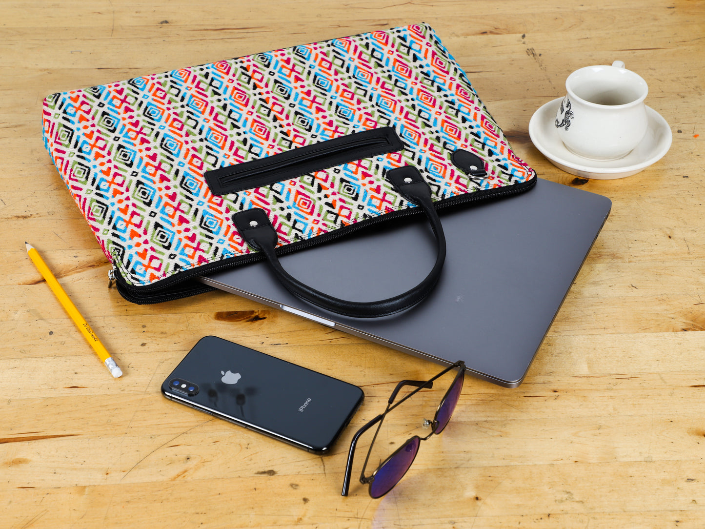 Laptop Bag for Women for 15.6 inch Laptop (Geometric Diamond Black)