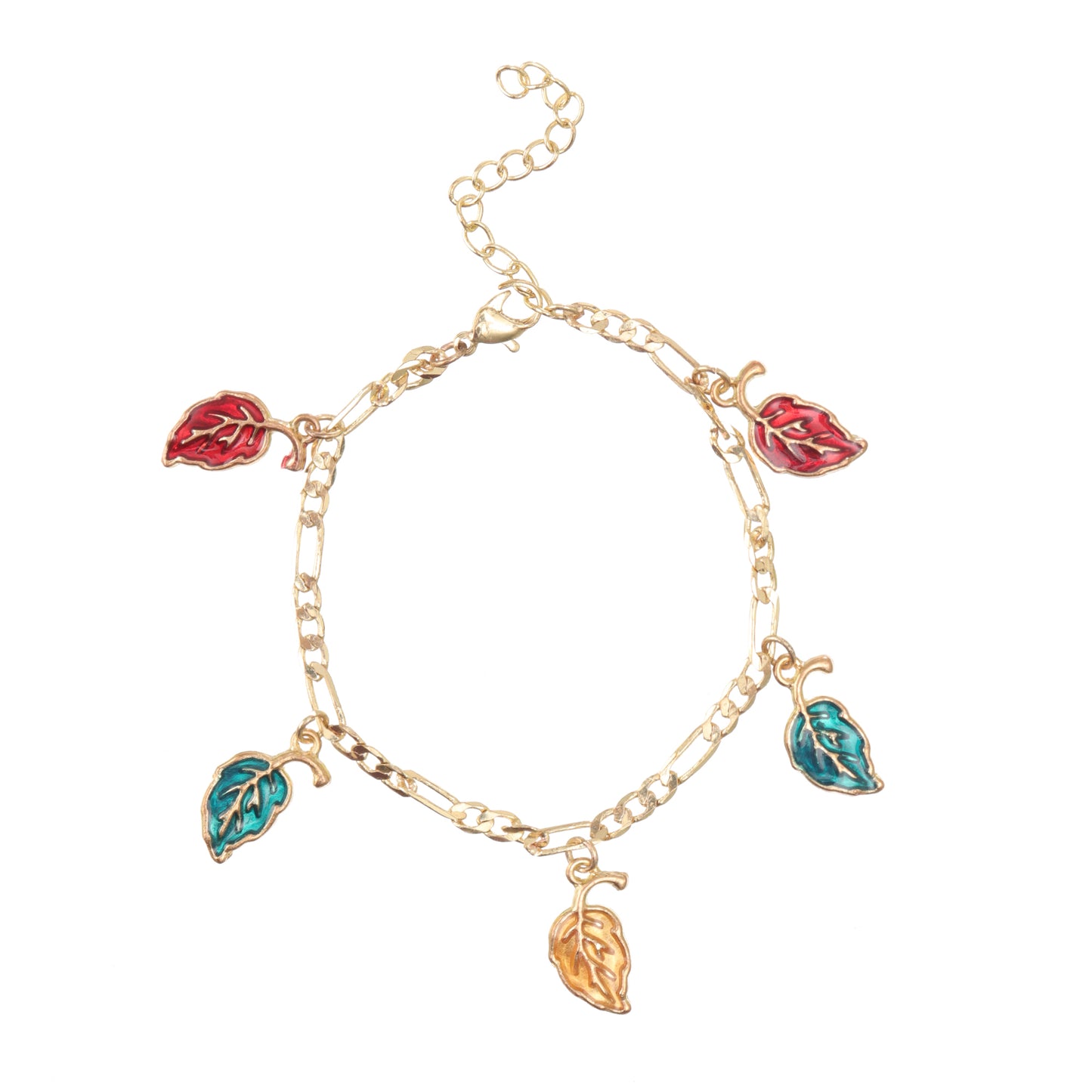 Gold Bracelet Leaf Charms