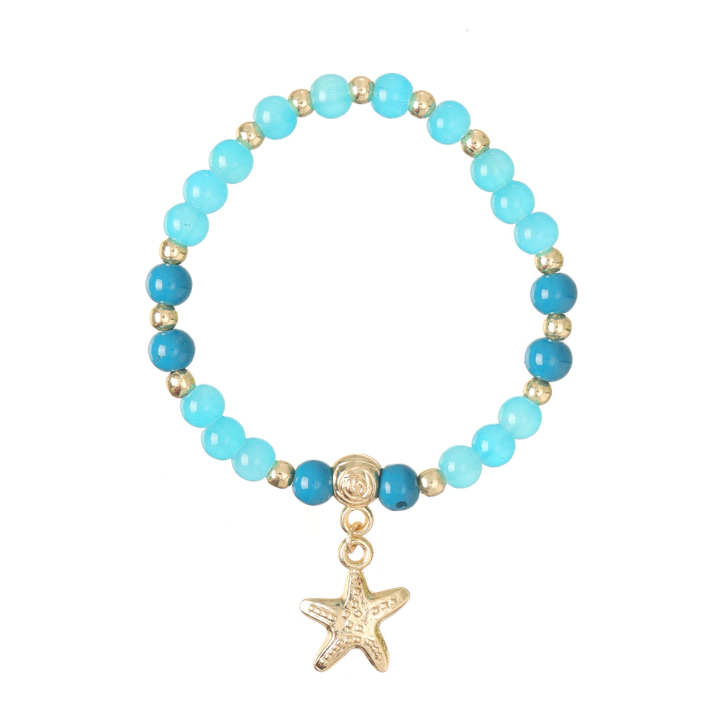Gold Star Charm Beaded Stretch Bracelet