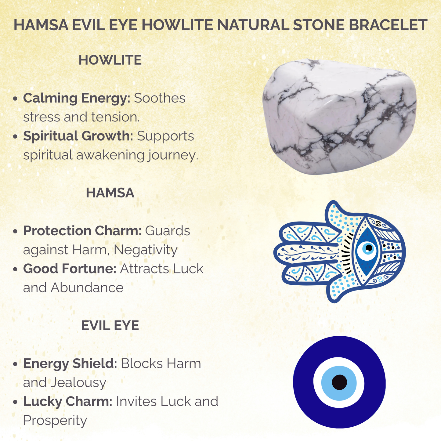 Hamsa Evil Eye Howlite Natural Stone Bracelet
