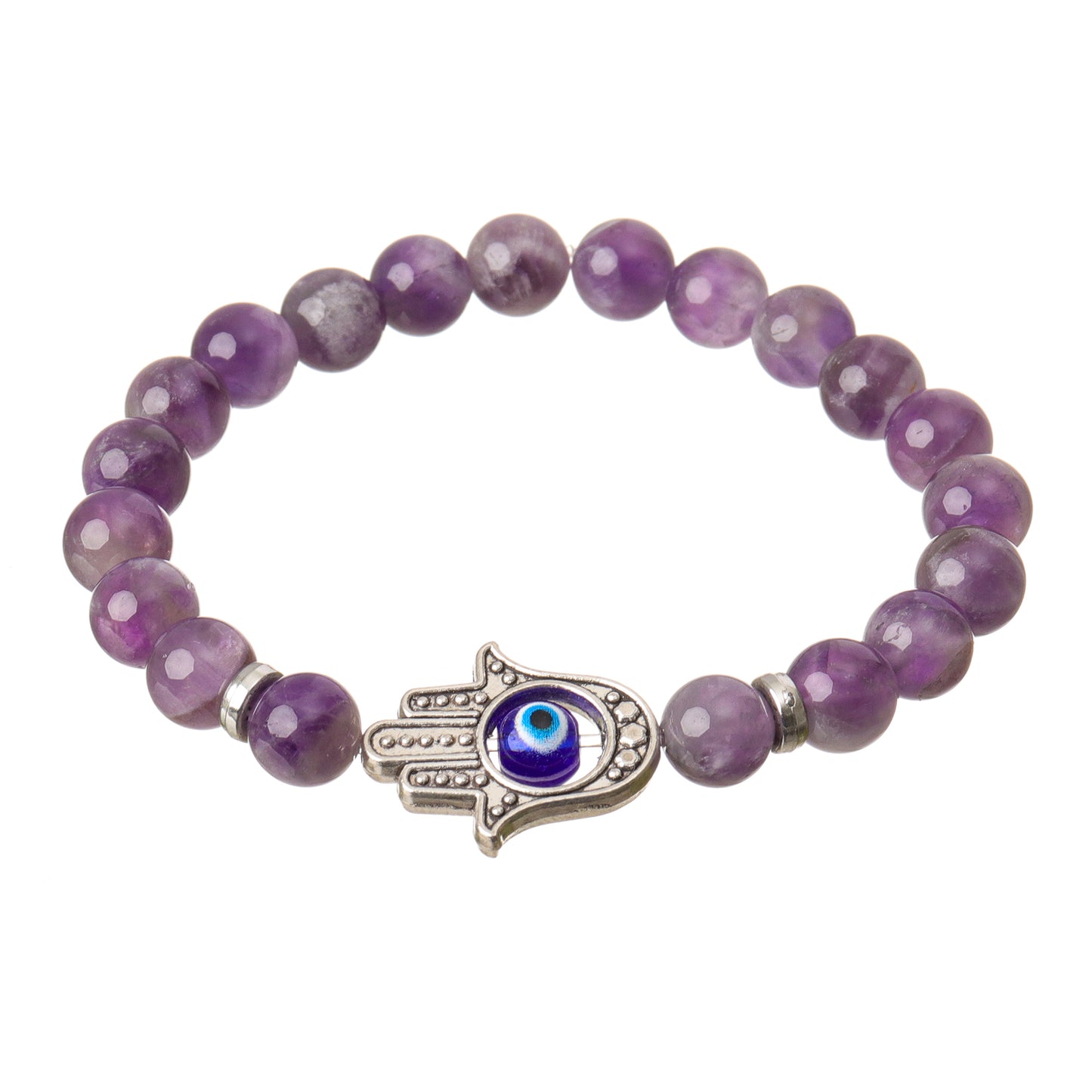 Hamsa Evil Eye Amethyst Natural Stone Bracelet