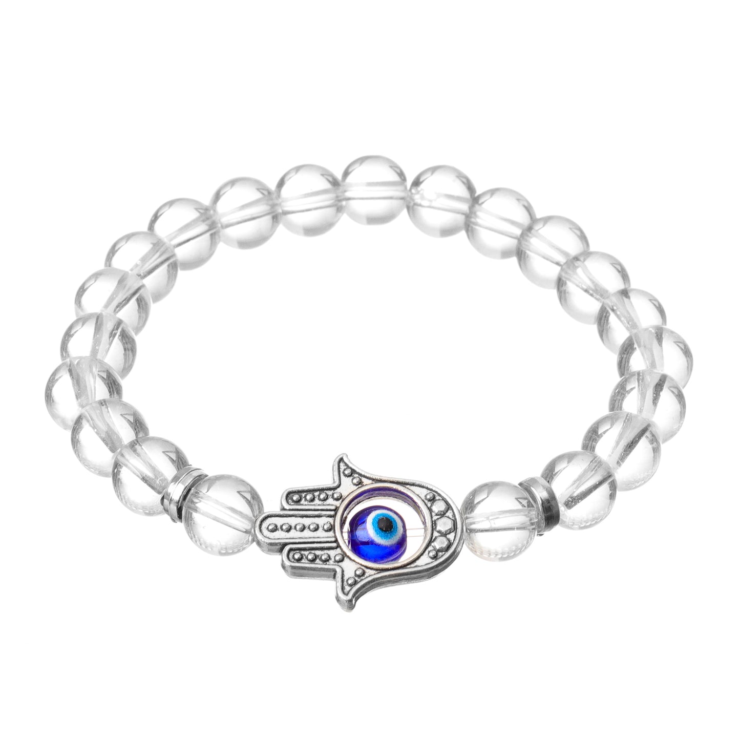 Hamsa Evil Eye Clear Quartz Natural Stone Bracelet