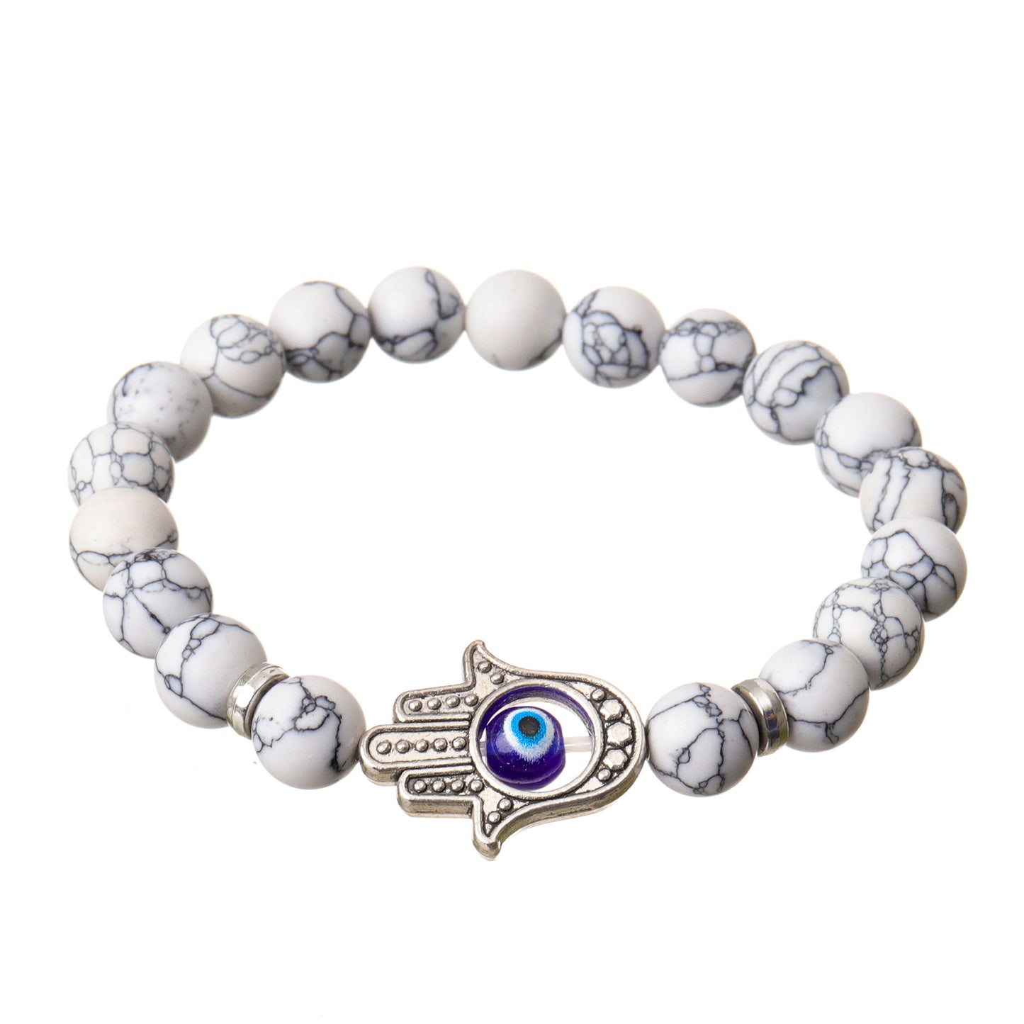 Hamsa Evil Eye Howlite Natural Stone Bracelet