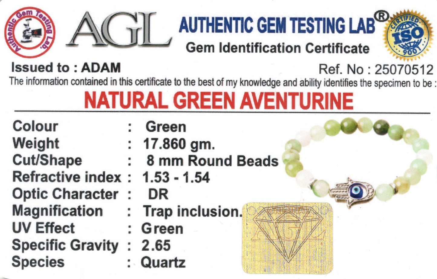 Hamsa Evil Eye Green Aventurine Natural Stone Bracelet