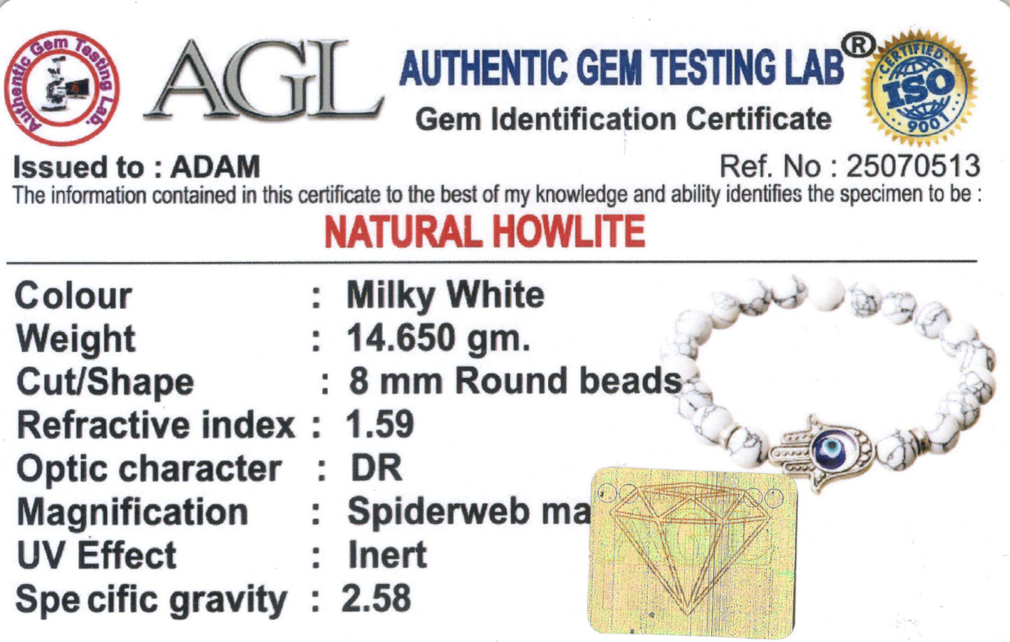 Hamsa Evil Eye Howlite Natural Stone Bracelet