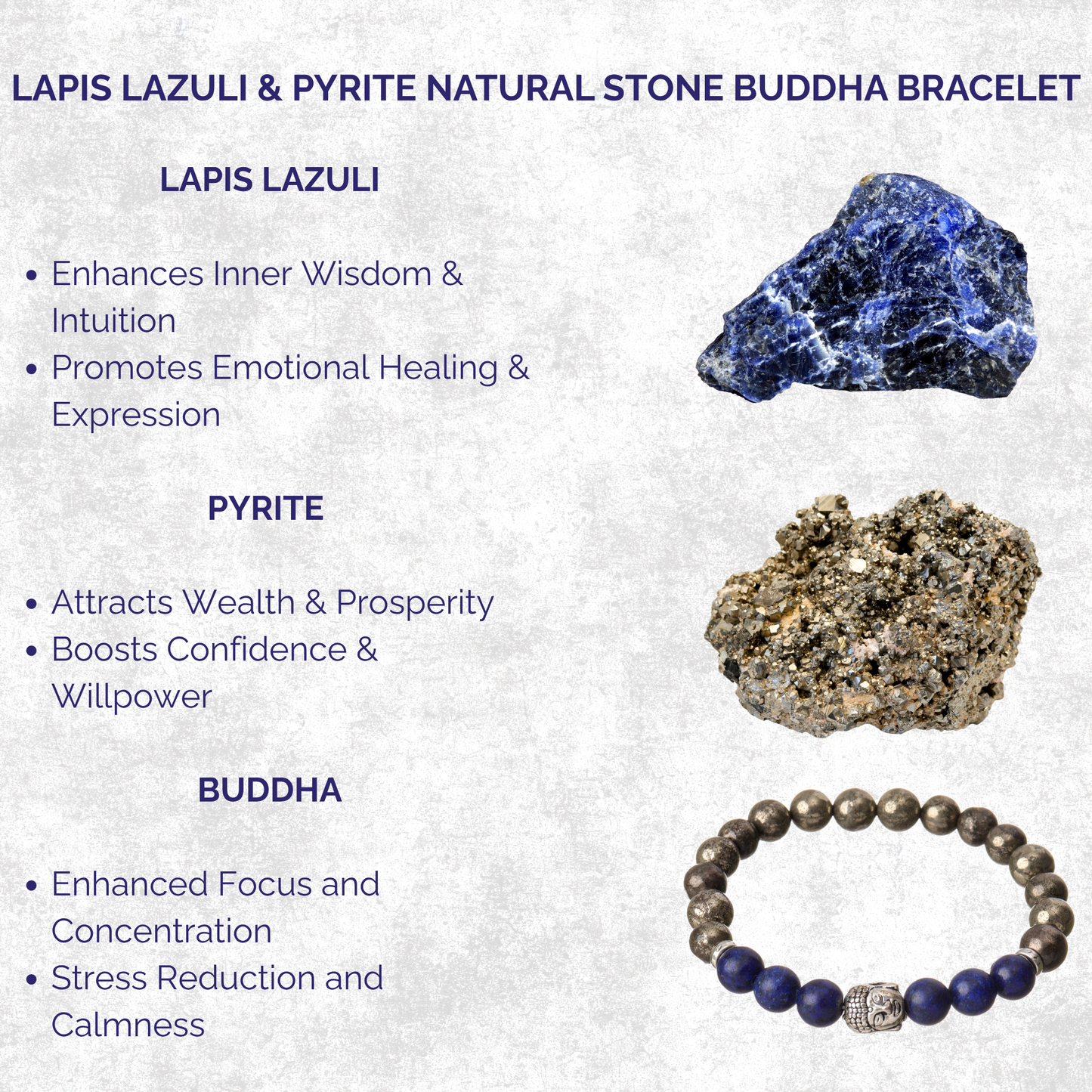 Lapis Lazuli & Pyrite Natural Stone Buddha Bracelet