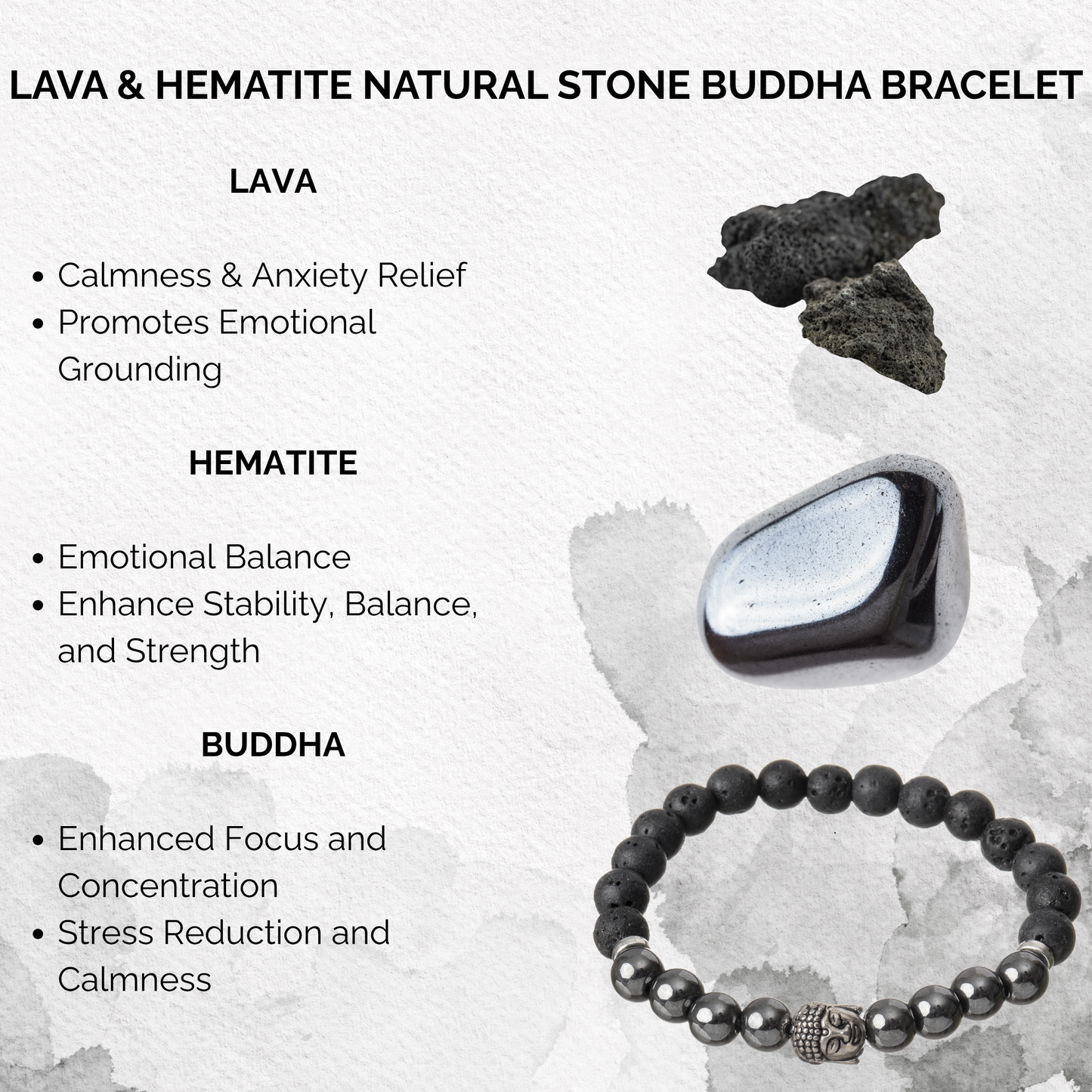 Lava & Hematite Natural Stone Buddha Bracelet