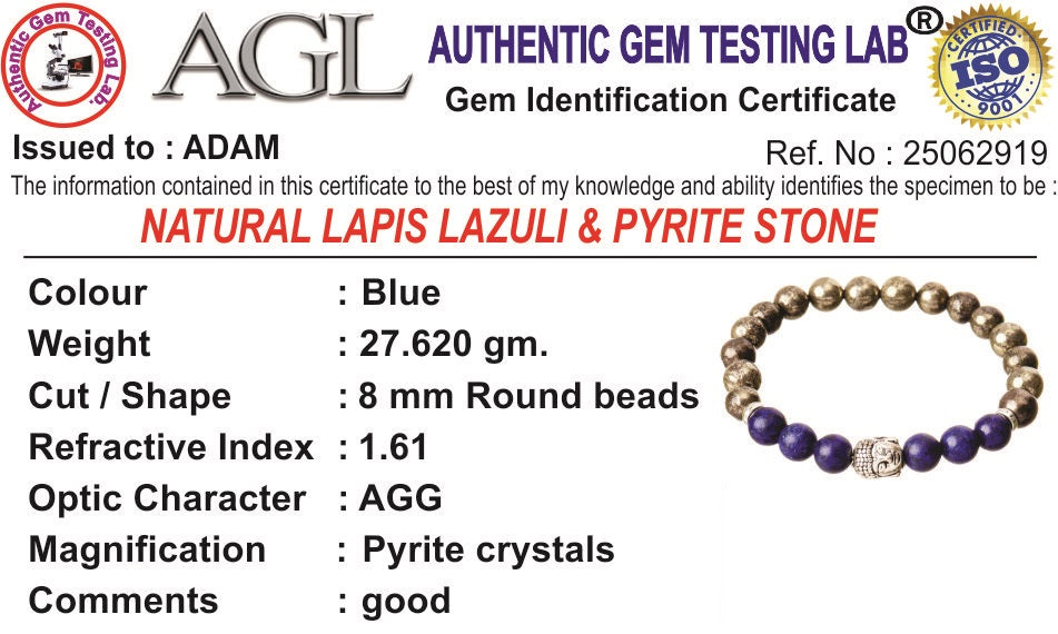 Lapis Lazuli & Pyrite Natural Stone Buddha Bracelet