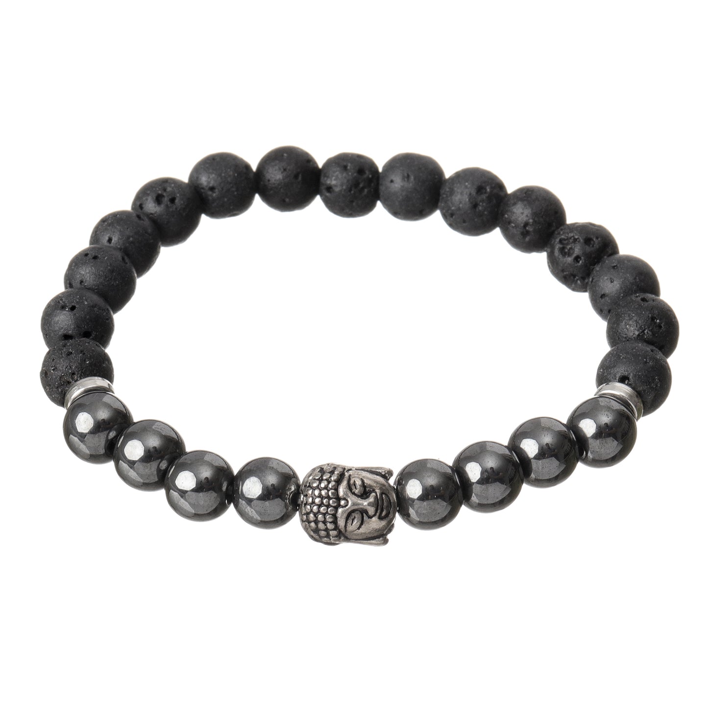 Lava & Hematite Natural Stone Buddha Bracelet