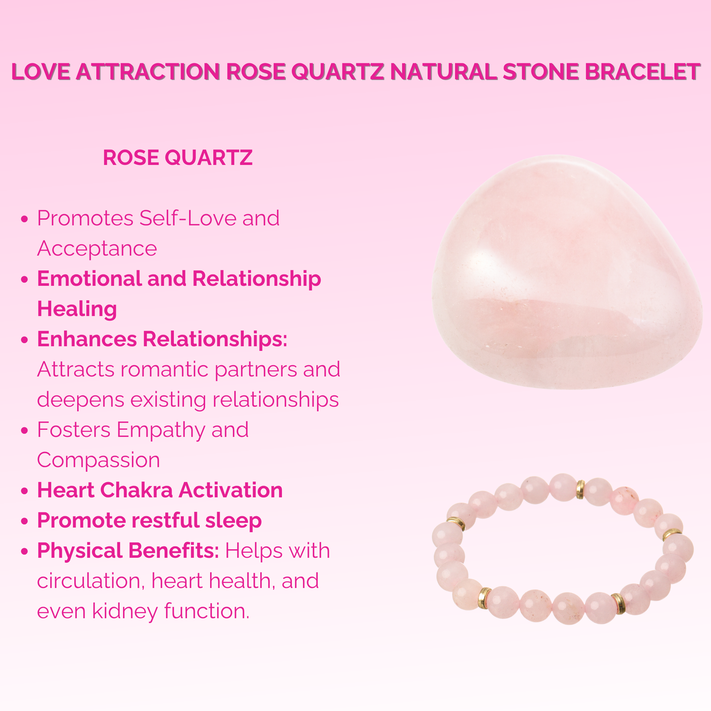 Love Attraction Rose Quartz Natural Stone Bracelet