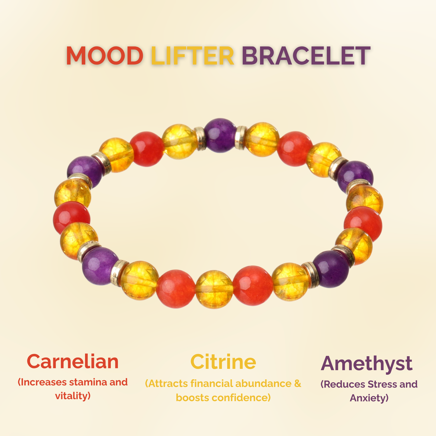 Mood Lifter Bracelet - Amethyst, Citrine & Carnelian Natural Stone