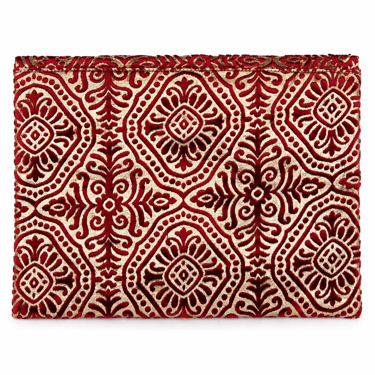 Ornate Burgundy & Gold Embroidered Clutch with Tassel