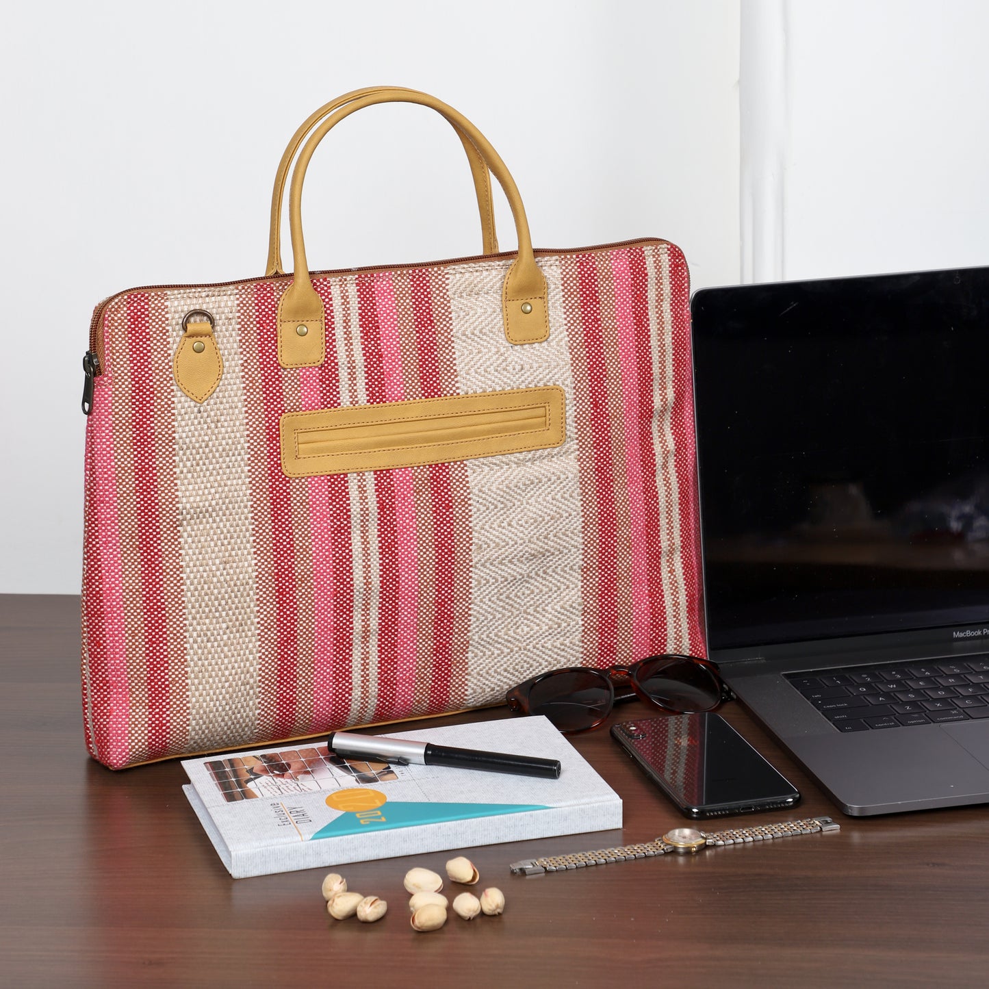 Laptop Bag for Women for 15.6 inch Laptop (Pink & Beige)