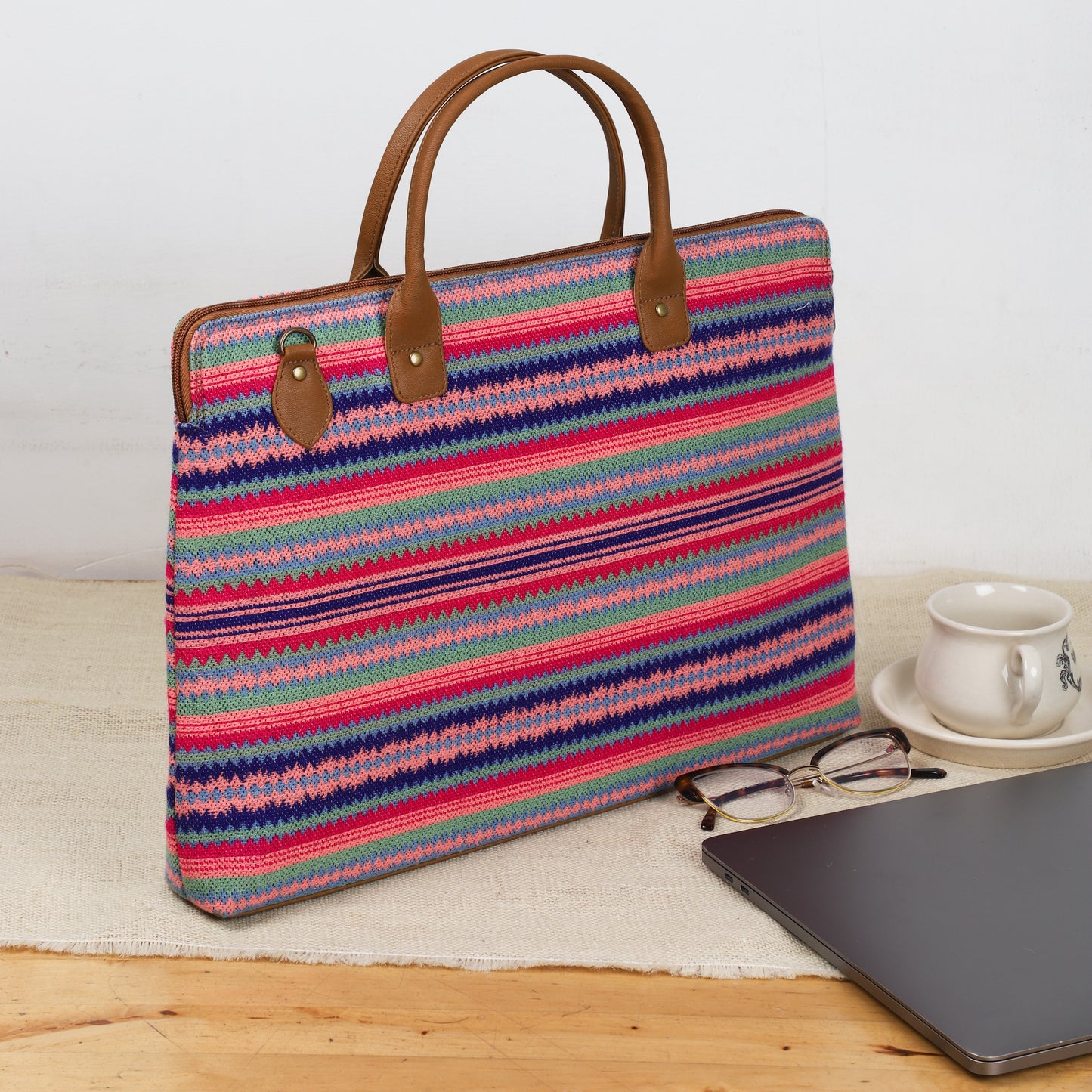 Laptop Bag for Women for 15.6 inch Laptop (Pink & Blue)