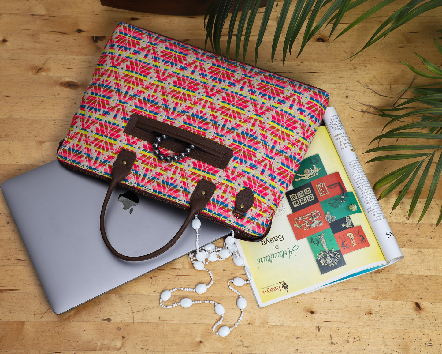 Laptop Bag for Women for 15.6 inch Laptop (Pink & Yellow)