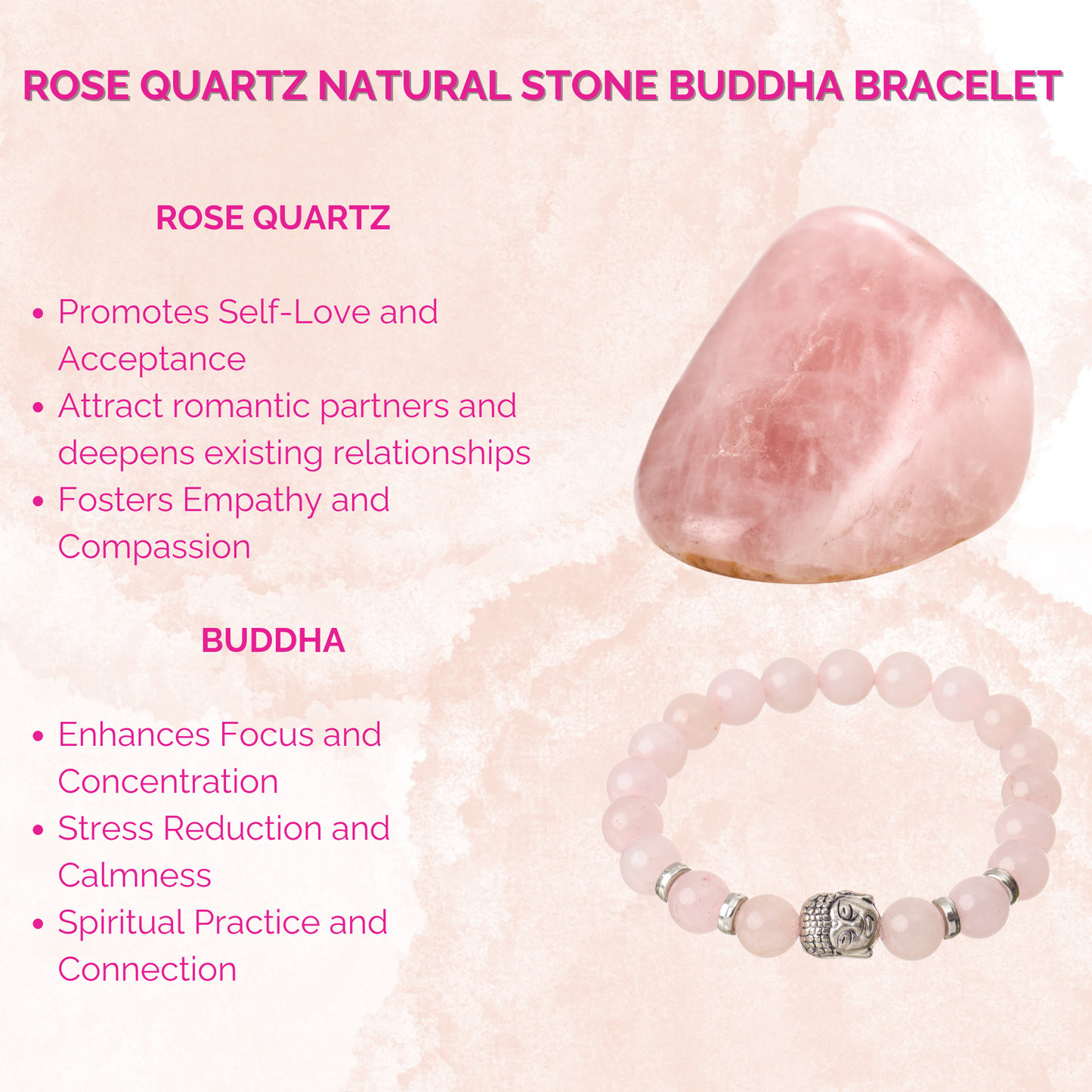Rose Quartz Natural Stone Buddha Bracelet