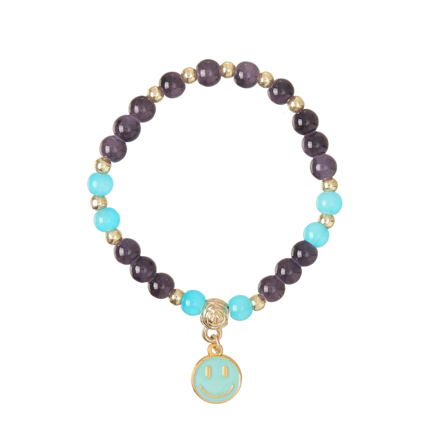 Smiley Charm Beaded Stretch Bracelet