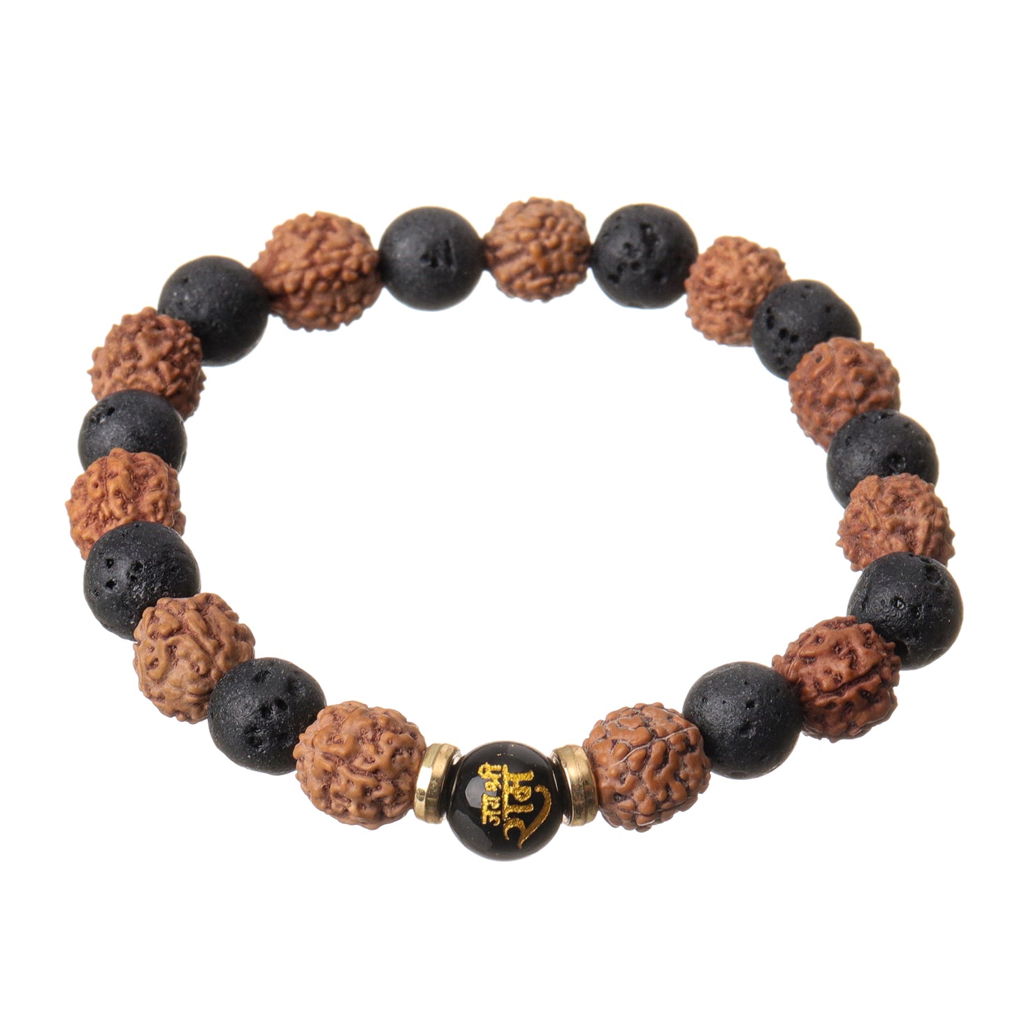 Spiritual 5 Mukhi Rudraksh & Lava Natural Stone Bracelet