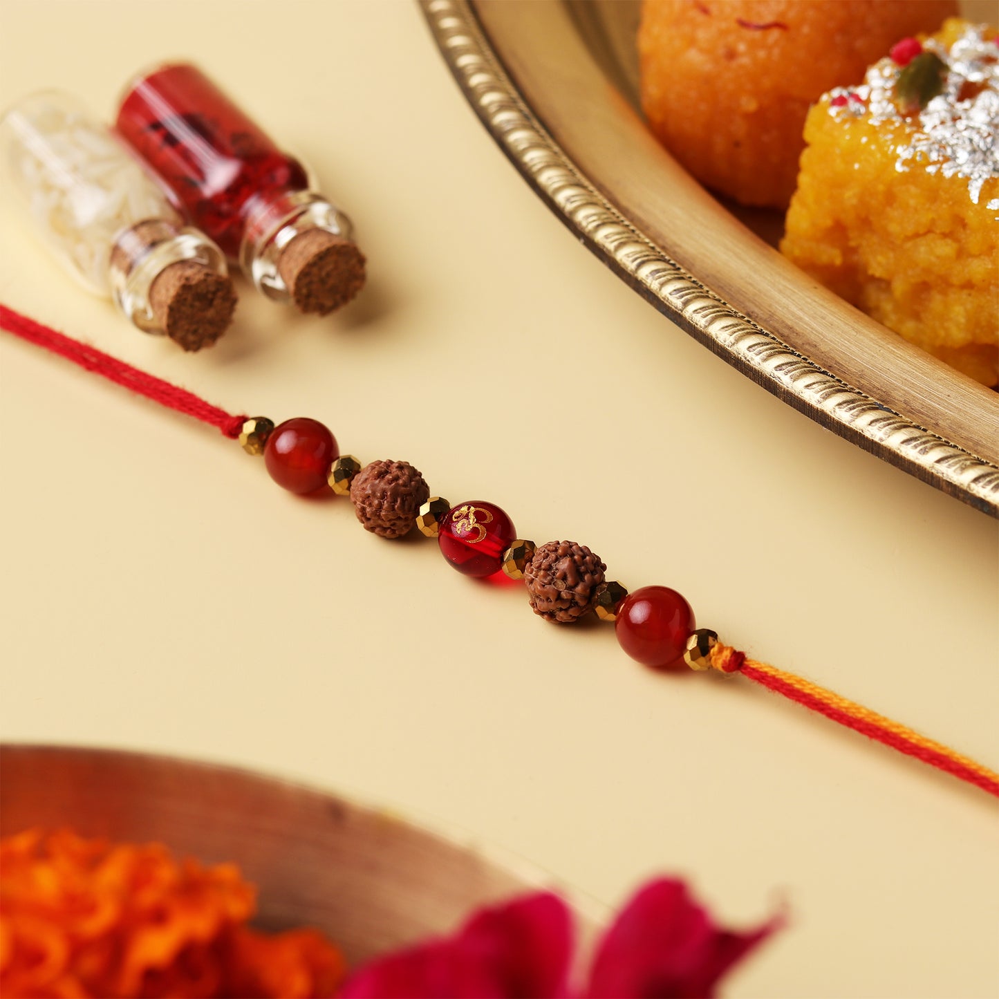 Spiritual 5 Mukhi Rudraksha Natural Stone Rakhi
