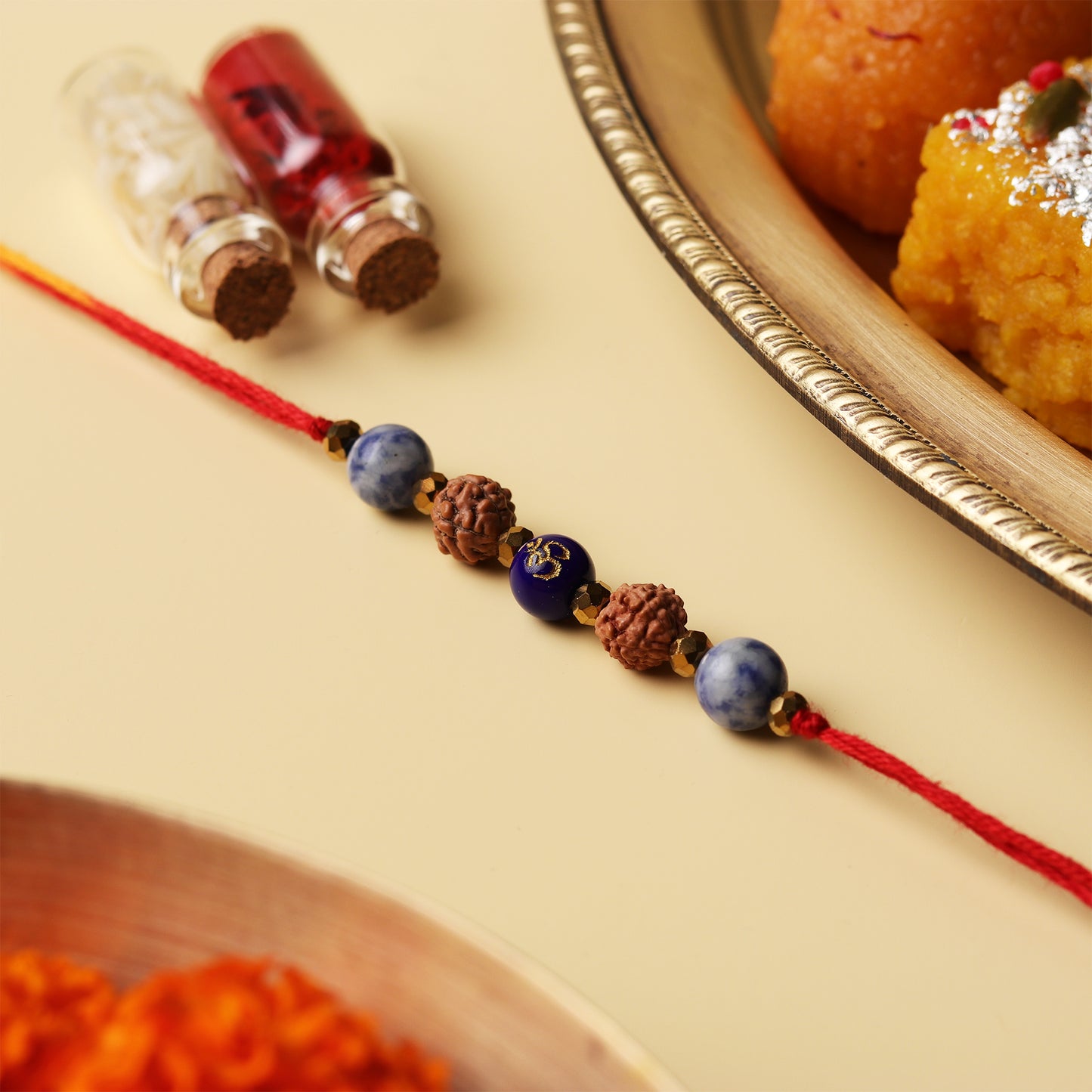Spiritual 5 Mukhi Rudraksha Natural Stone Rakhi