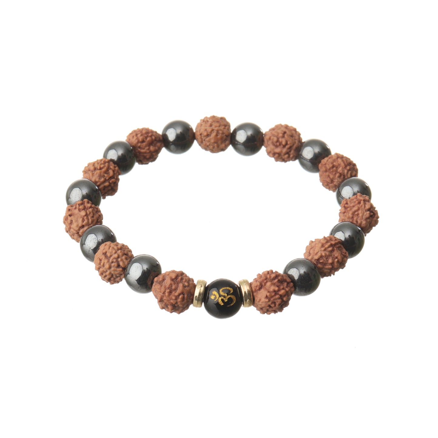 Spiritual 5 Mukhi Rudraksha & Hematite Natural Stone Bracelet