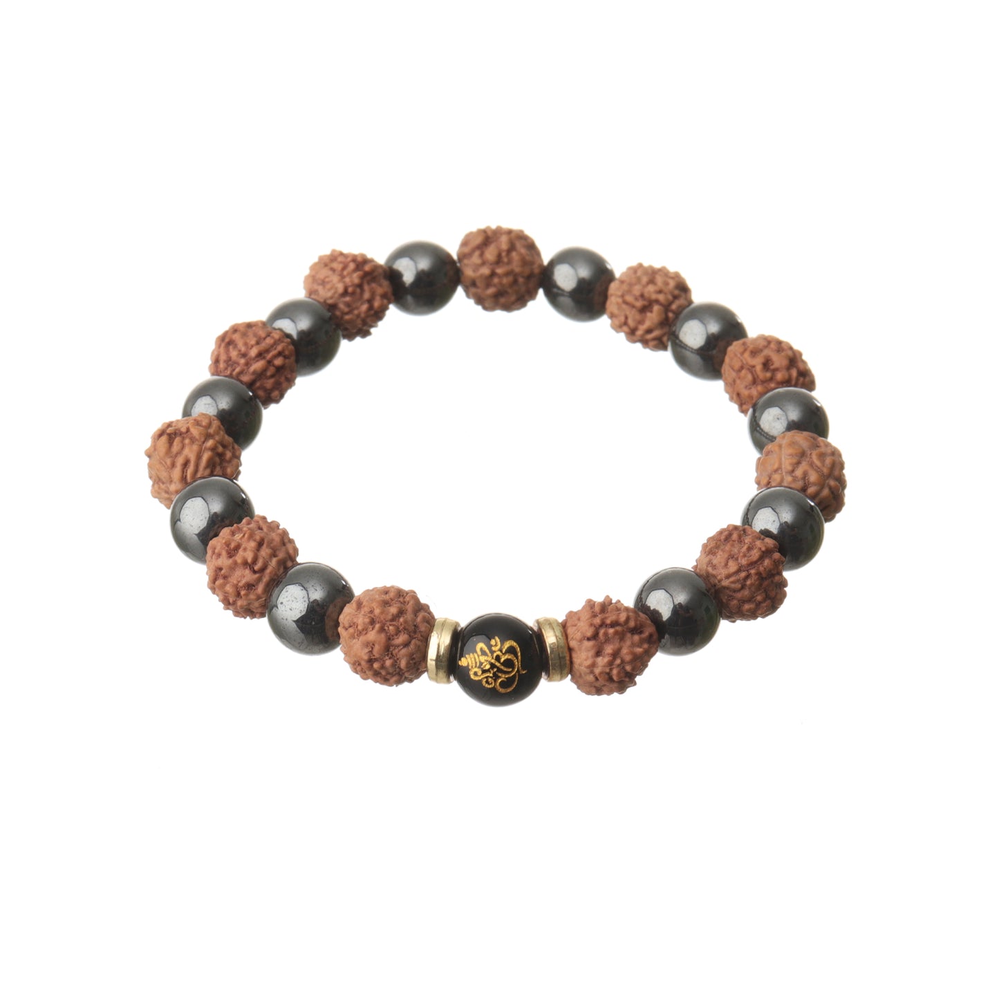 Spiritual 5 Mukhi Rudraksha & Hematite Natural Stone Bracelet