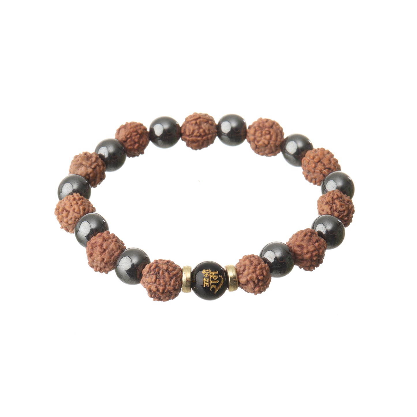 Spiritual 5 Mukhi Rudraksha & Hematite Natural Stone Bracelet