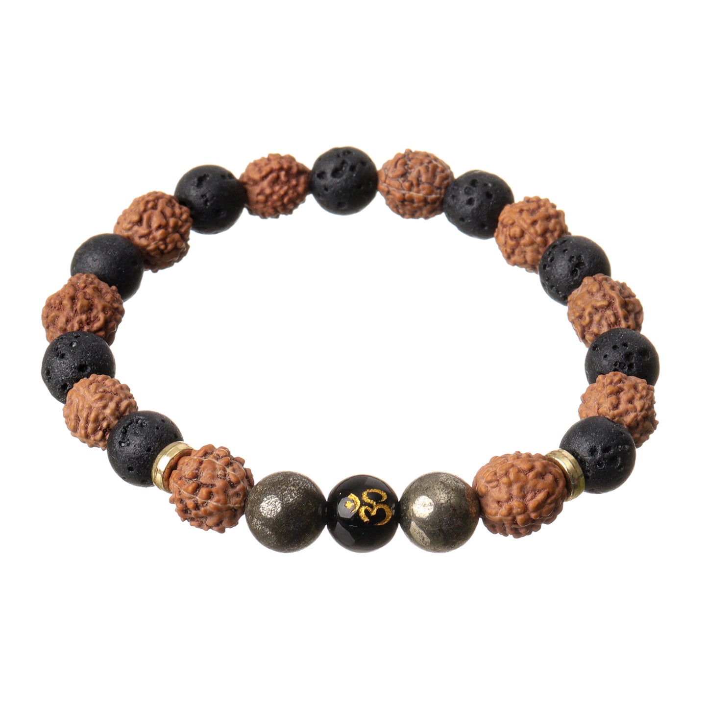 Spiritual Rudraksh Pyrite Natural Stone Om Bracelet