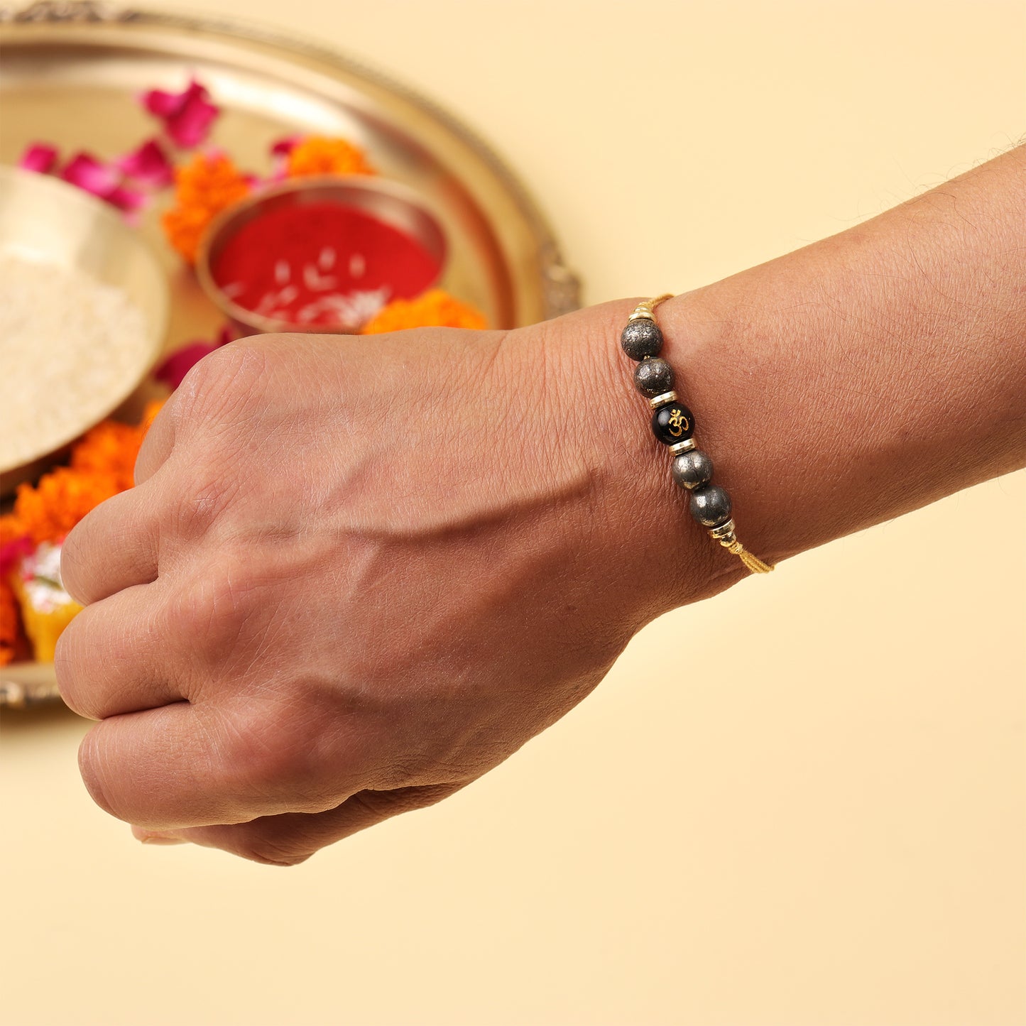 Spiritual Om & Pyrite Natural Stone Rakhi