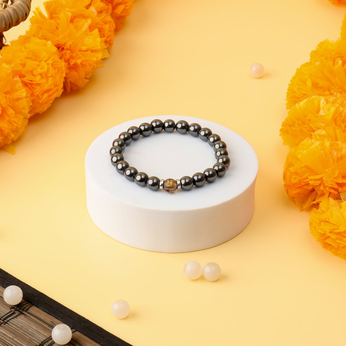 Swastik & Hematite Natural Stone Bracelet