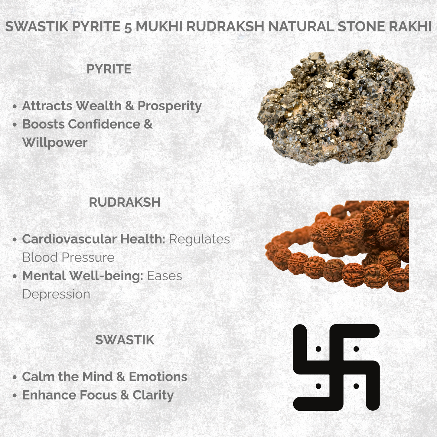 Swastik Pyrite 5 Mukhi Rudraksh Natural Stone Rakhi