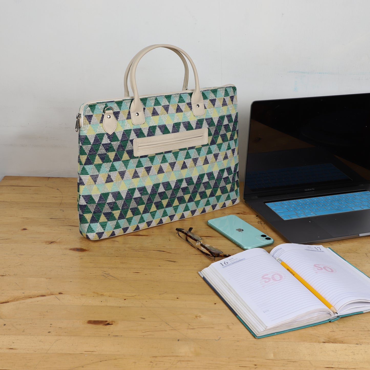 Laptop Bag for Women for 15.6 inch Laptop (Triangular Green)