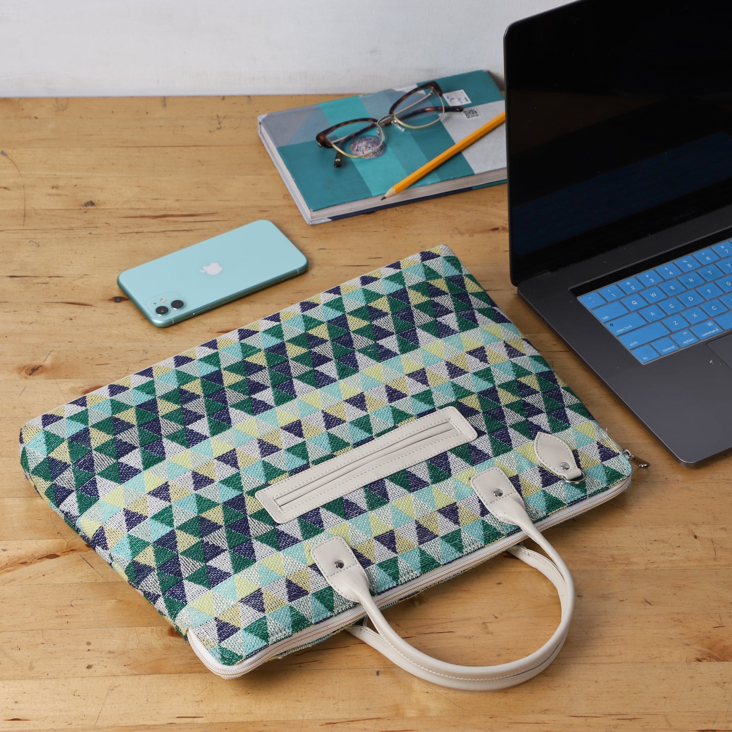 Laptop Bag for Women for 15.6 inch Laptop (Triangular Green)