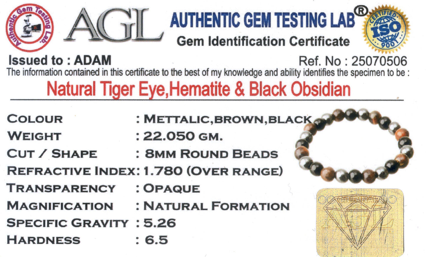 Triple Protection Bracelet - Tiger Eye, Hematite, Black Obsidian Natural Stone